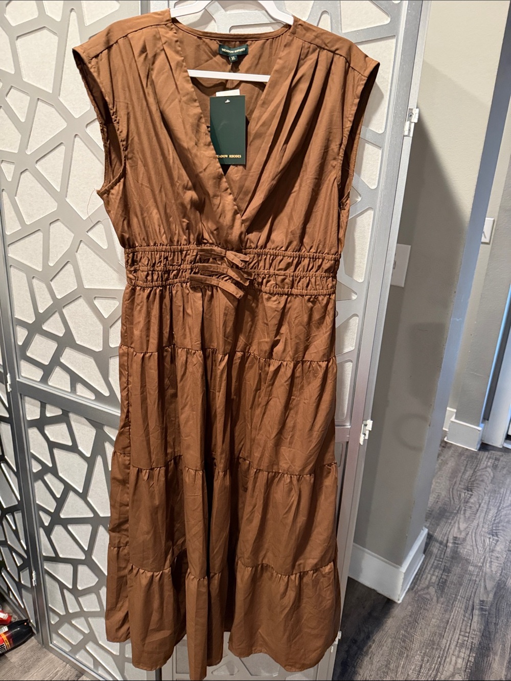 Anthropologie Brown Tiered Maxi Dress with V-Neck xl cotton